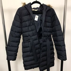 long navy hollister puffer coat